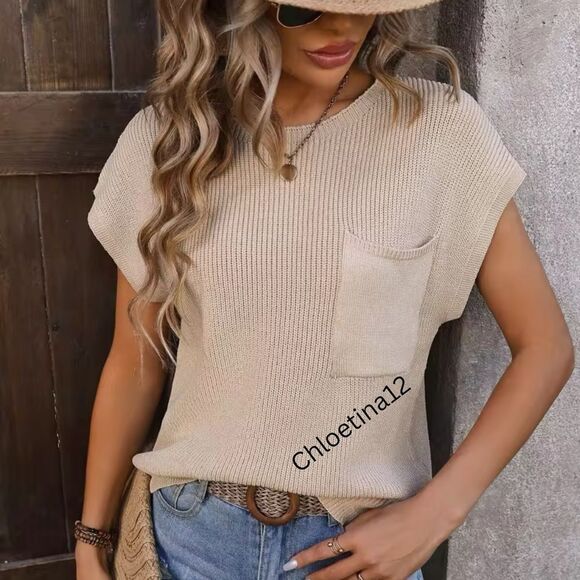 Spring Top Short Cap Sleeve Cotton Pullover Tank Lightweight Short Sleeve Knit - Picture 4 of 7